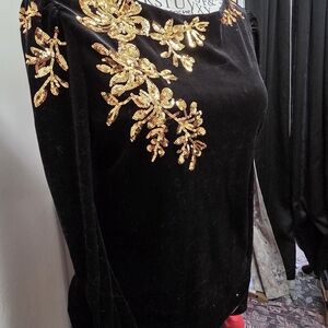 SHEIN Black Top with Gold Floral Embroidery